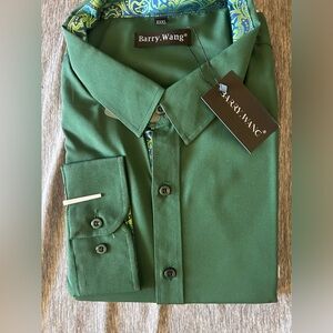 Barry Wang Green Paisley Dress Shirt